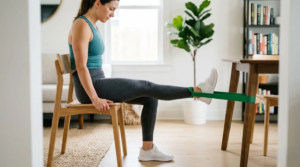 imagen-de-extensión-de-rodilla-con-banda-en-casa