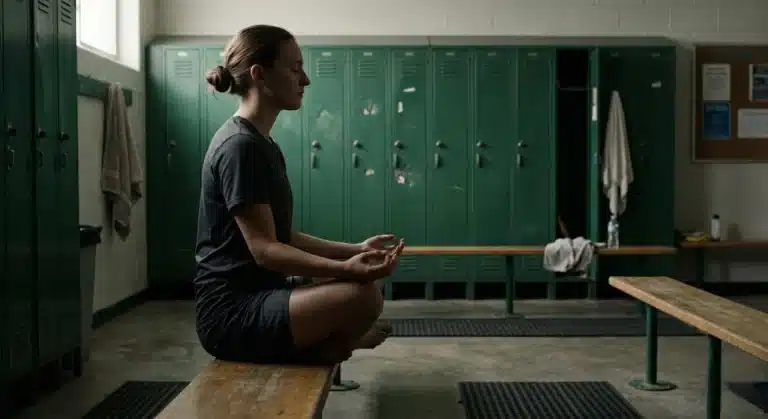 deportista-en-posicion-meditativa-practicando-visualizacion-deportiva-en-vestuario-vacio